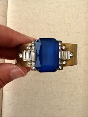 Loren Hope Cuff Bracelet with Large Blue Gem and Clear Crystals